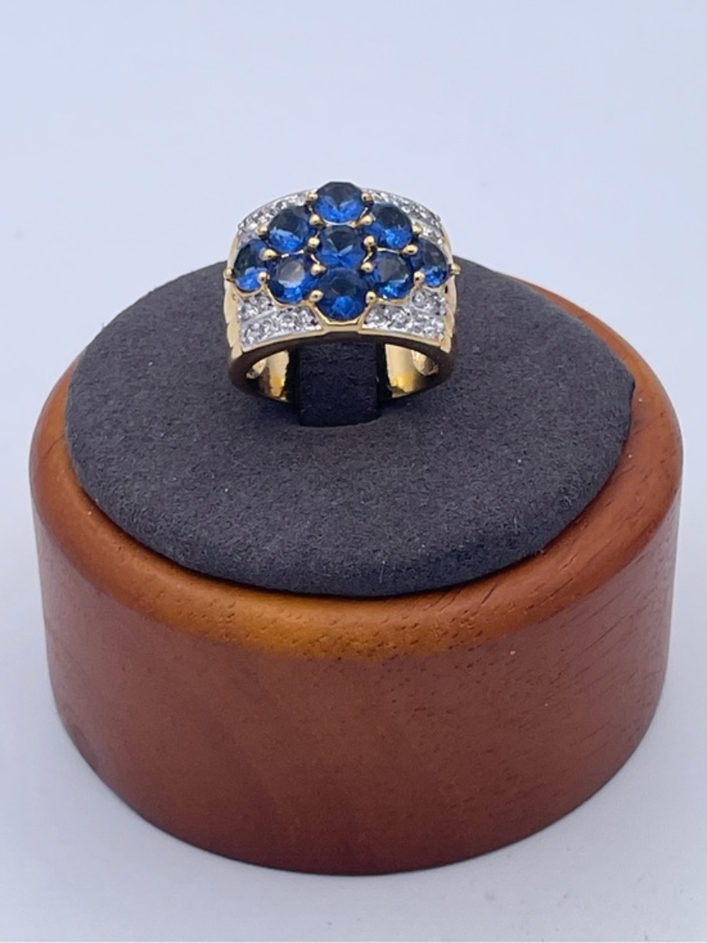 DTC 925 Sterling Silver Gold Plated Simulated Sapphire & CZ Cluster Ring Sz 6.5